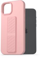 AlzaGuard Liquid Silicone iPhone 15 Plus rózsaszín tok állvánnyal - Telefon tok