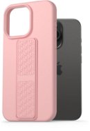AlzaGuard Liquid Silicone iPhone 15 Pro rózsaszín tok állvánnyal - Telefon tok