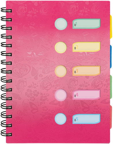 ARGUS A4 Spiral Notebook with Organiser, Pink - Notepad - Main image