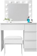 Aga Toaletný stolík MRDT09 so zrkadlom a osvetlením + taburet, matný biely - Toaletný stolík