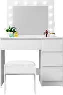 Aga Toaletní stolek MRDT09 se zrcadlem, osvětlením a el. zásuvkou + taburet, lesklý bílý - Toaletní stolek
