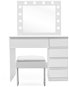 Aga Toaletný stolík MRDT10 so zrkadlom, osvetlením a el. zásuvkou + taburet, matný biely - Toaletný stolík