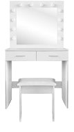 Toaletný stolík Aga Toaletný stolík MRDT11 so zrkadlom a osvetlením + taburet, matný biely - Toaletní stolek