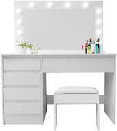Aga Toaletný stolík MRDT12 so zrkadlom a osvetlením + taburet, matný biely - Toaletný stolík