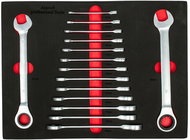 AHPro Set of Ratchet Wrenches 15 pcs, Trolley with Foam Filling - Workshop Cart Organizer