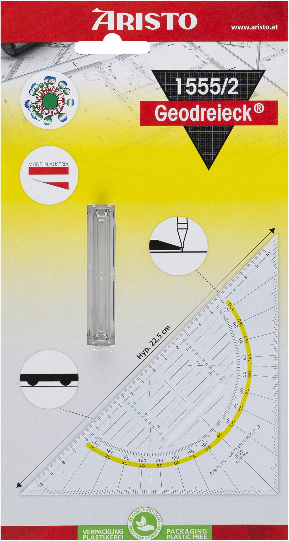 ARISTO geometriai háromszög, fogantyúval, 22,5 cm
