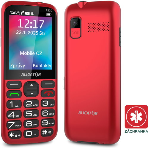 Aligator A930 GPS 4G Senior červený + nabíjací stojan - Mobilný telefón - Hlavný obrázok