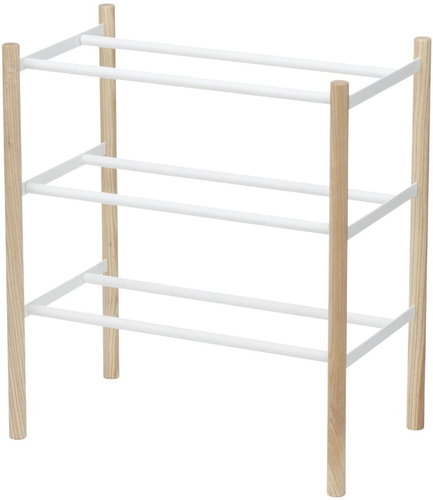 Yamazaki 3518, na 9-16 párů, š.41-70 cm, kov/dřevo, bílý - Shoe Rack - Main image