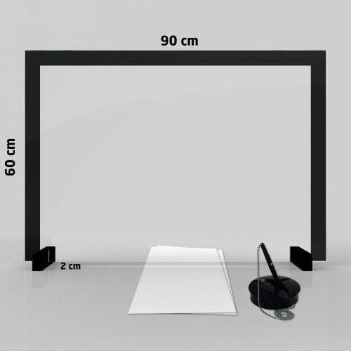 SKLENĚNÁ přepážka 4 mm Bezpečný Prostor 90x60 cm, černý rám - Ochranný kryt - Main image