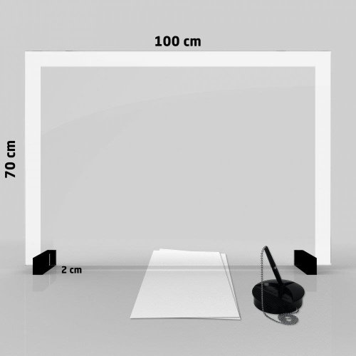 SKLENĚNÁ přepážka 4 mm Bezpečný Prostor 100x70 cm, bílý rám - Ochranný kryt - Main image