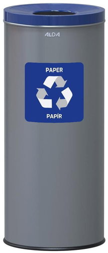 Alda Sorted waste bin Eko 45 l, blue lid - paper, painted steel, grey - Rubbish Bin - Main image