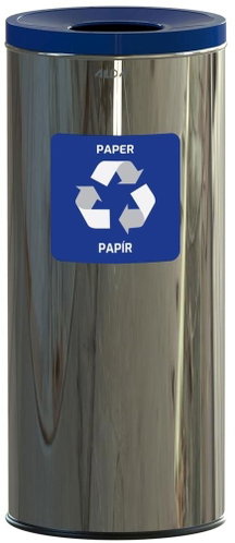 Alda Waste bin Eko 45 l, blue lid - paper, glossy stainless steel - Rubbish Bin - Main image