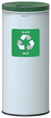 Alda Sorted waste bin Eko Nord 45 l, green lid - glass, painted steel, white - Rubbish Bin - Main image