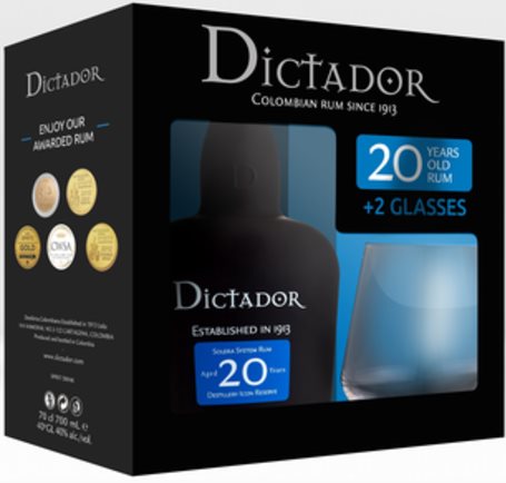 Dictador 20Y 0.7l 40% + 2x Glass GB - Rum - Main image