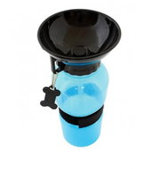 Bottle with bowl 500 ml blue - Travel Bottle for Cats and Dogs