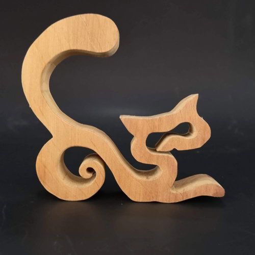 AMADEA Wooden Cat, Solid Wood, 15x13,5x3cm - Decoration - Main image