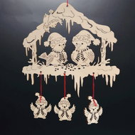 AMADEA Wooden hanging birdhouse with birds 19 cm - Christmas Decoration