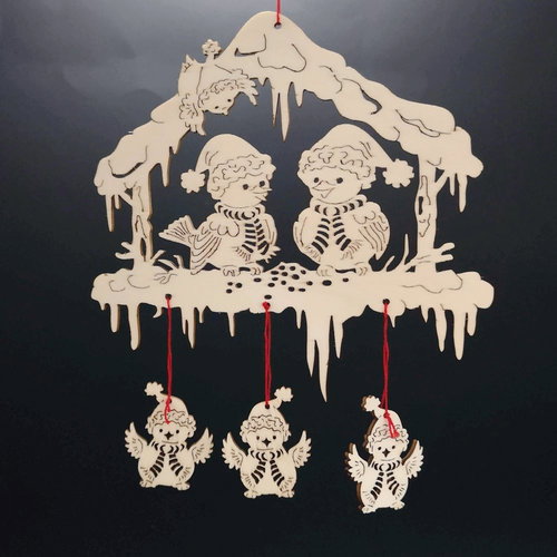 AMADEA Wooden hanging birdhouse with birds 19 cm - Christmas Decoration - Main image
