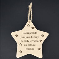 AMADEA Wooden Star with the Inscription Good Friends Are like Stars., Solid Wood, 16x15cm - Decoration