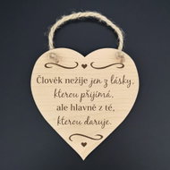 AMADEA Wooden Heart with the Inscription "Man does not Live only from Love", Solid Wood, 16 x 15cm - Decoration