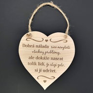 AMADEA Wooden Heart with the Inscription "Good mood will not solve", Solid Wood, 16 x 15cm - Decoration