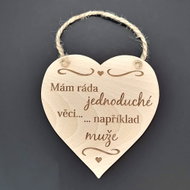AMADEA Wooden Heart with the Inscription "I like Simple Things", Solid Wood, 16 x 15cm - Decoration