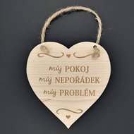 AMADEA Wooden Heart with the Inscription "My room, my mess, my problem", Solid Wood, 16 x 15cm - Decoration