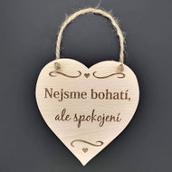 AMADEA Wooden Heart with the Inscription "We are not rich, but satisfied", Solid Wood, 16 x 15cm - Decoration
