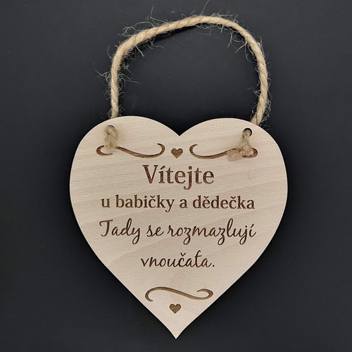 AMADEA Wooden Heart with the Inscription "Welcome to grandma and grandfather, here", Solid Wood, 16 x - Decoration - Main image