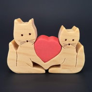 AMADEA Wooden Cats with Heart, Solid Wood, 7x5x1.5cm - Decoration
