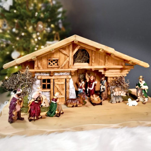 AMADEA Set of Wooden Nativity Scenes with Figures, 65cm - Christmas Decoration - Main image
