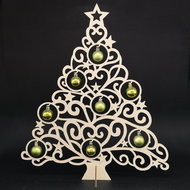 AMADEA Wooden 3D tree with balls, height 46 cm - Christmas Decoration