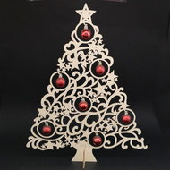 AMADEA Wooden 3D tree with red balls, height 47 cm - Christmas Decoration