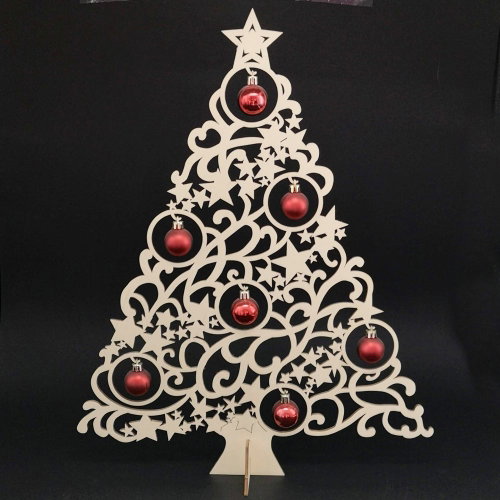 AMADEA Wooden 3D tree with red balls, height 47 cm - Christmas Decoration - Main image