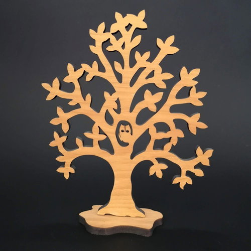 AMADEA Wooden 3D Tree with an Owl, Solid Wood, Height of 20cm - Decoration - Main image