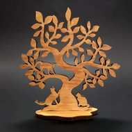 AMADEA Wooden 3D Tree with Cats, Solid Wood, Height of 20cm, Thickness of 8mm - Decoration