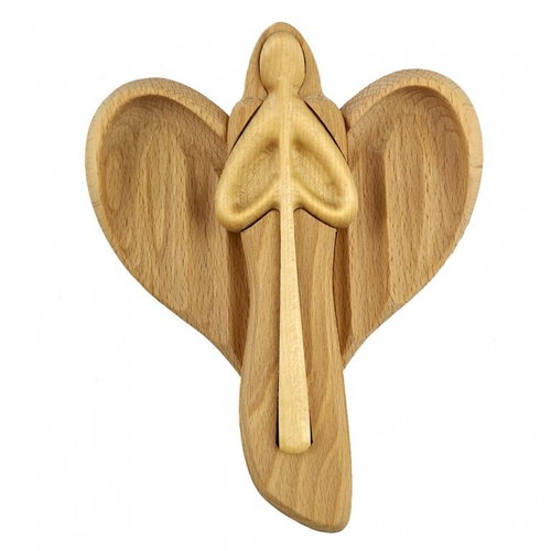 AMADEA Wooden angel with flute, solid wood, 22x15x2 cm - Angel Statue - Main image
