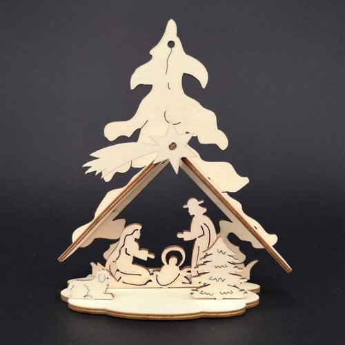 AMADEA Wooden 3D Nativity Scene, 12cm - Christmas Decoration - Main image