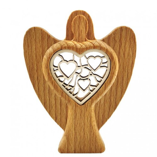AMADEA Wooden angel with heart, solid wood, height 10 cm - Angel Statue - Main image