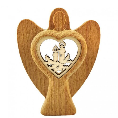 AMADEA Wooden angel with insert - candles, solid wood, height 10 cm - Angel Statue - Main image