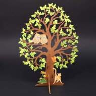 AMADEA Wooden 3D Tree with Owls, Coloured, Height of 28cm - Decoration