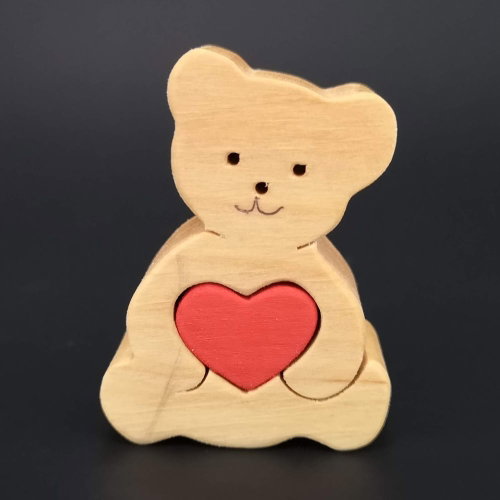 AMADEA Wooden Bear with Heart, Solid Wood, 6x4,5x2cm - Decoration - Main image