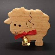 AMADEA Wooden Sheep with Bell, Solid Wood, 6x5x2cm - Decoration