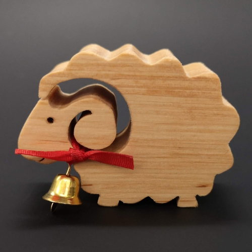 AMADEA Wooden Sheep with a Bell, Solid Wood, 6x4,5x2cm - Decoration - Main image