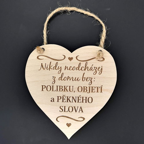 AMADEA Wooden Heart with the Inscription "Never leave the house without a kiss", Solid Wood, size 16 - Decoration - Main image