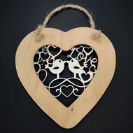 AMADEA Wooden Heart with an Insert - Birds, Solid Wood, size of 16cm - Decoration