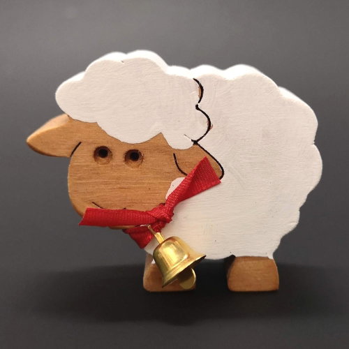 AMADEA White Wooden Sheep with Bell, Solid Wood, 6x5x2cm - Decoration - Main image