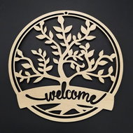 AMADEA Wooden tree in circle - welcome, diameter 17 cm - Christmas Decoration