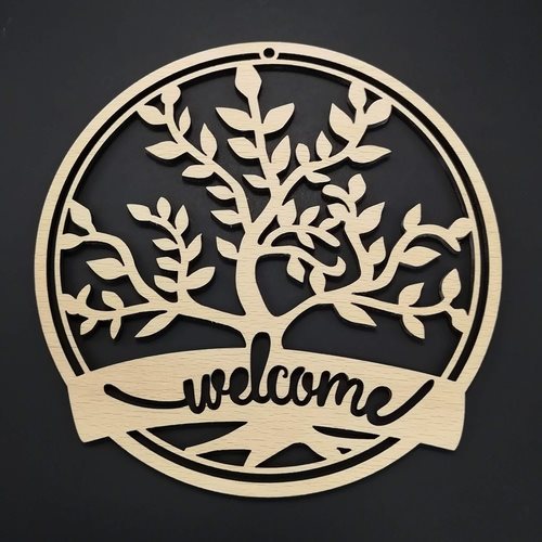 AMADEA Wooden tree in circle - welcome, diameter 17 cm - Christmas Decoration - Main image