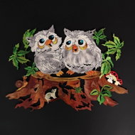 AMADEA Wooden Decoration Coloured Owls on a Tree Stump 24cm - Decoration